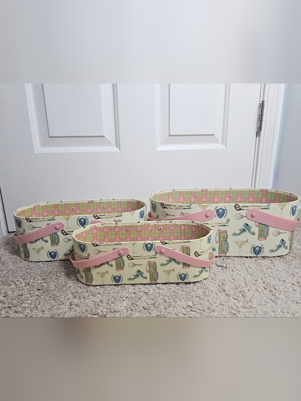 Bob's Boxes by Lang Primative Pink Golf Par Four Nesting Basket/Box with Handles - Picture 2 of 8